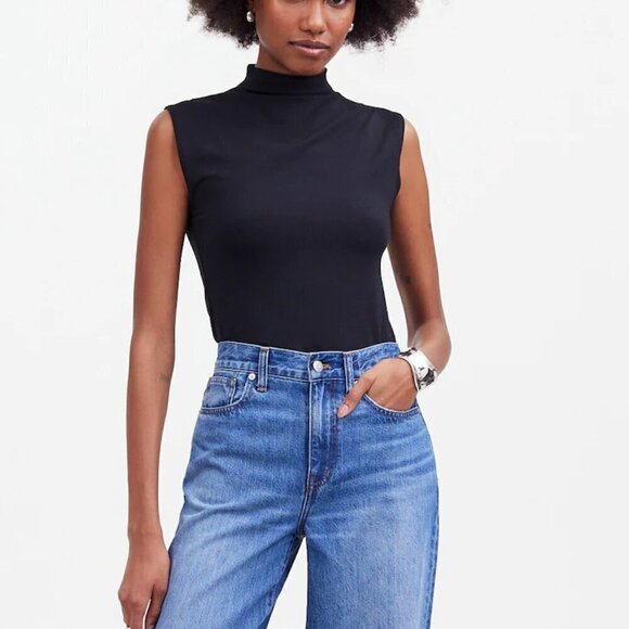 Madewell Funnelneck Cropped Fitted Muscle Tee Black Size S NWT - Picture 4 of 9